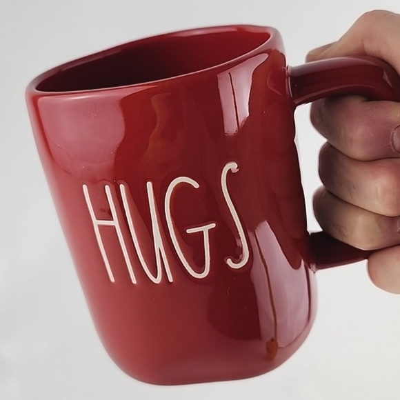 Rae Dunn Glossy Red Coffee Mug Double Sided KISSES HUGS White Large Letters - Picture 8 of 10